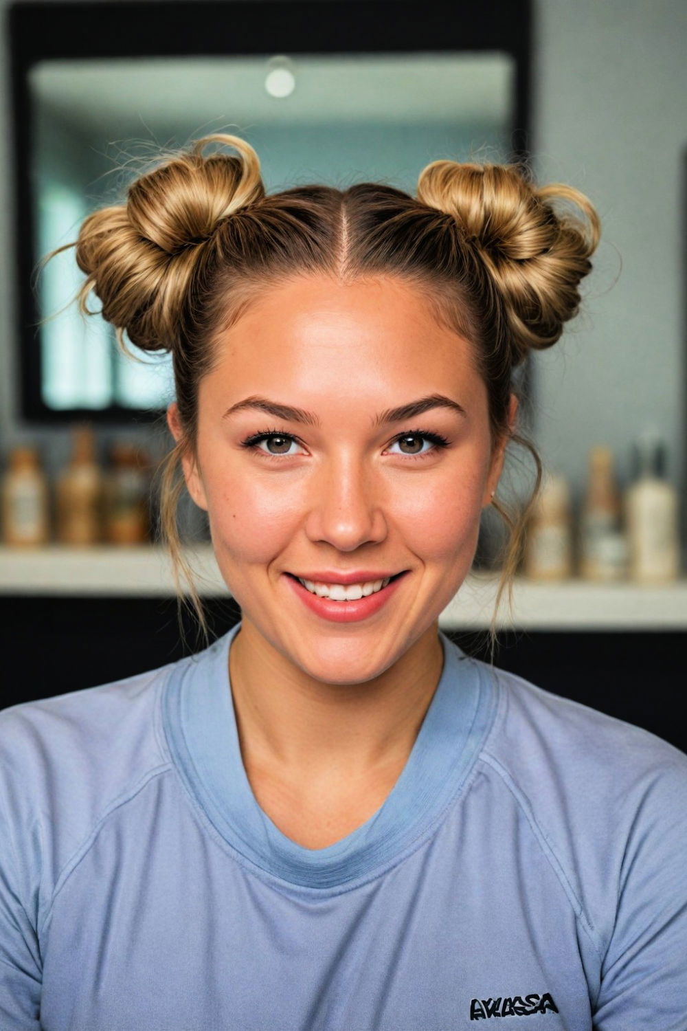 space buns sporty hairstyle
