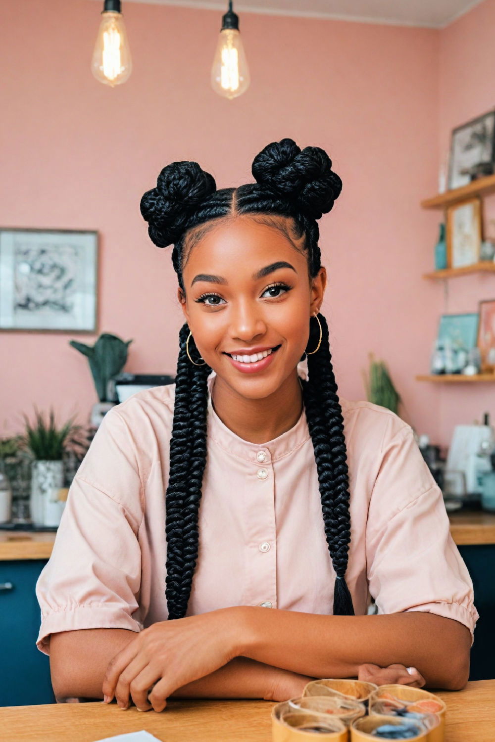 space buns with box braids hairstyle