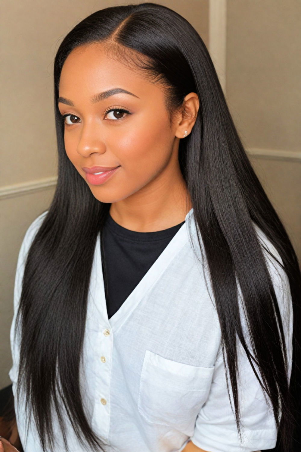 straight hair sew in hairstyle