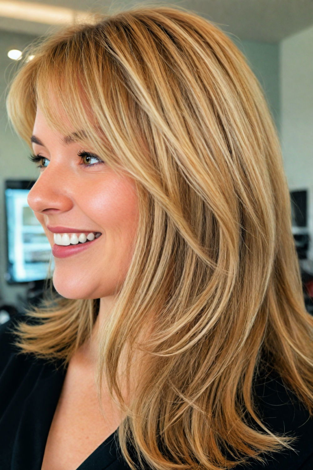 swoopy layers to hide thick neck