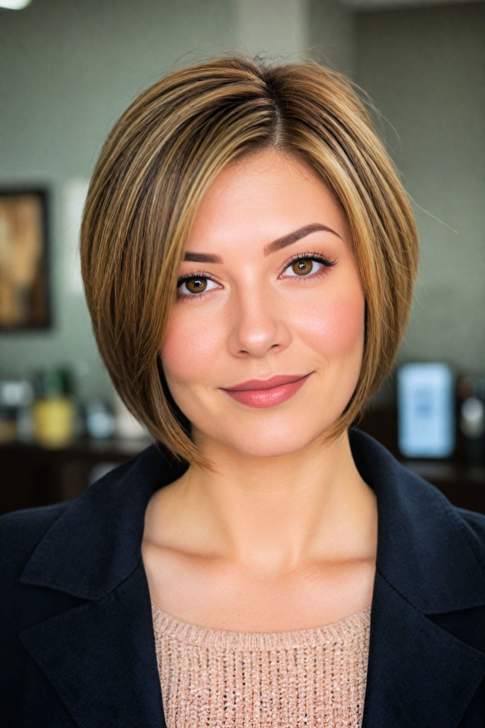 tapered a line bob double chin hairstyle