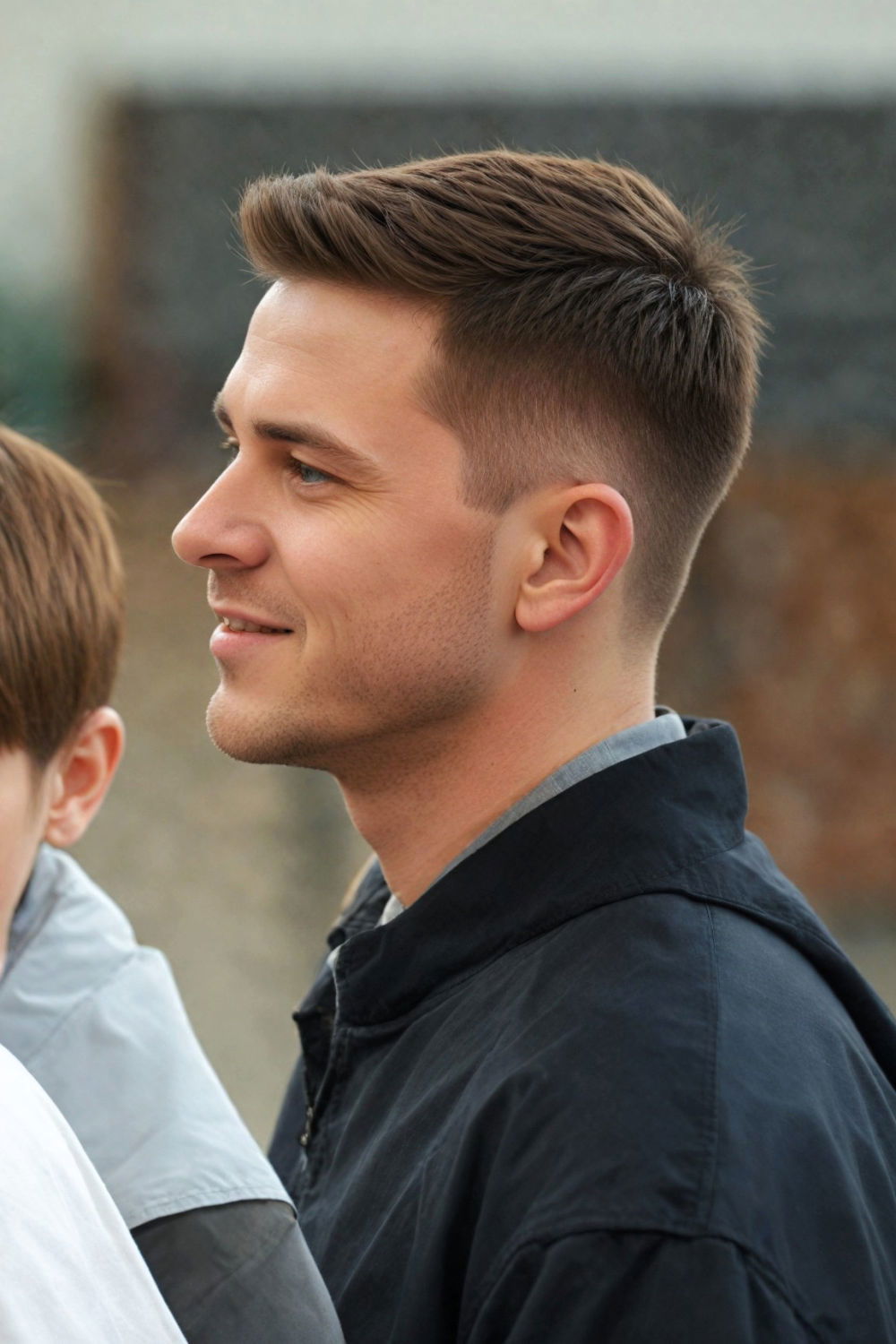 tapered crew haircut for men with big forehead