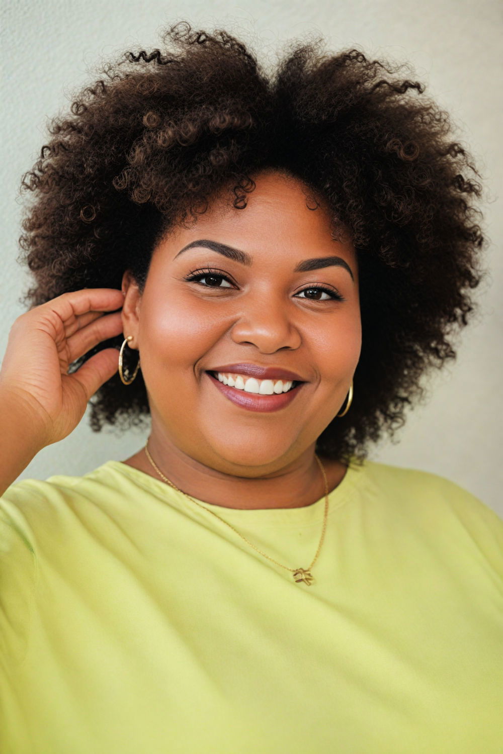 textured afro hairstyle for over 50 and overweight