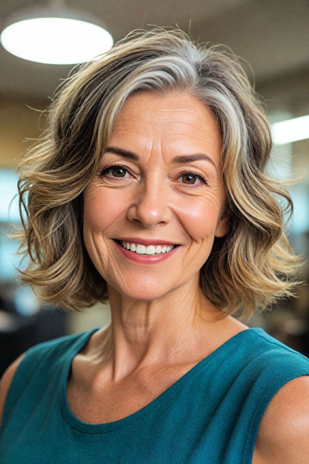 textured lob haircut for women over 60 with round face