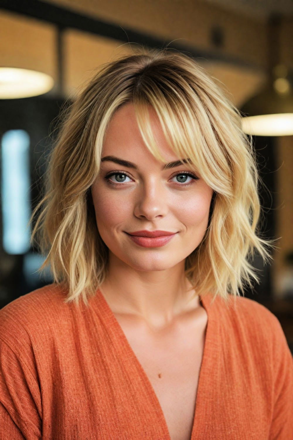 timeless layered bob with bangs hairstyle