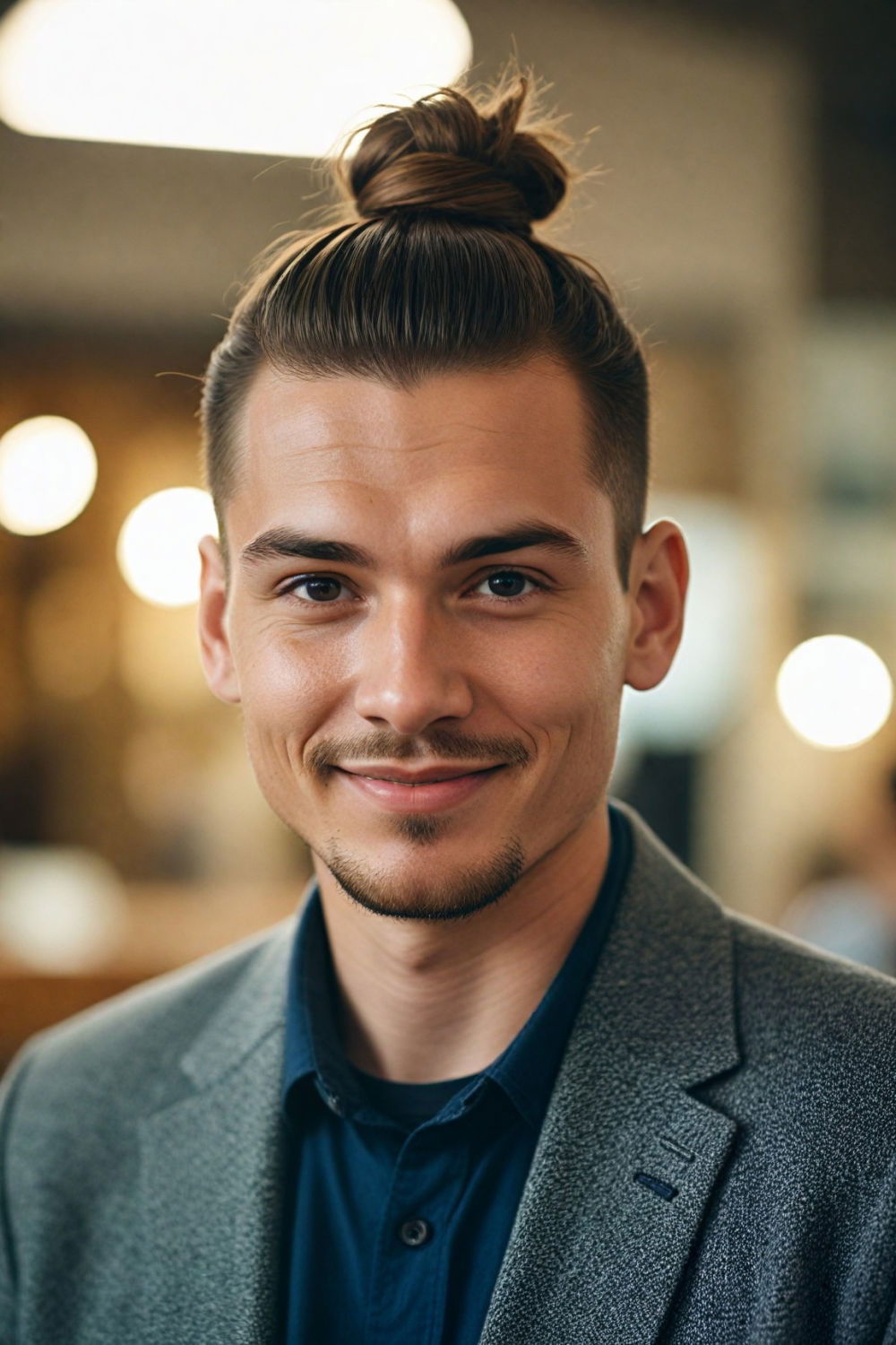 top knot hairstyle for men with big forehead