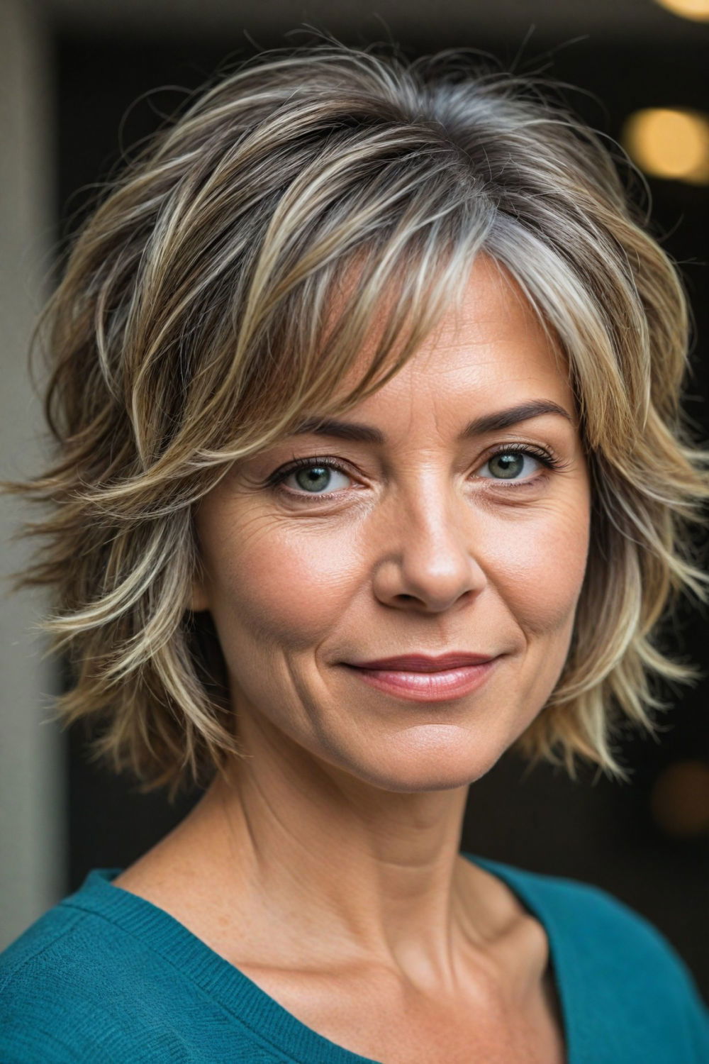 tousled bob with highlights hairstyle