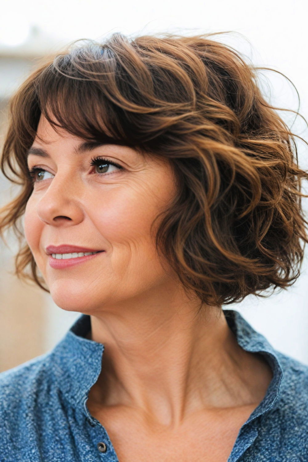 tousled waves hairstyle for women over 60 with round face