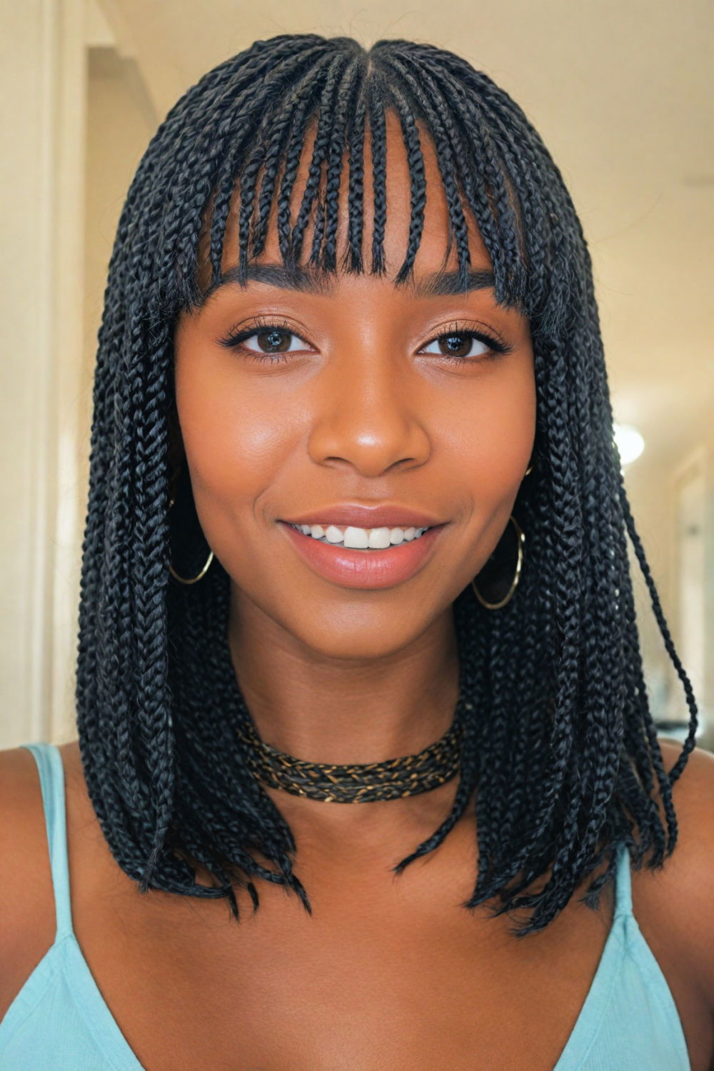 traditional and modern box braids with bangs