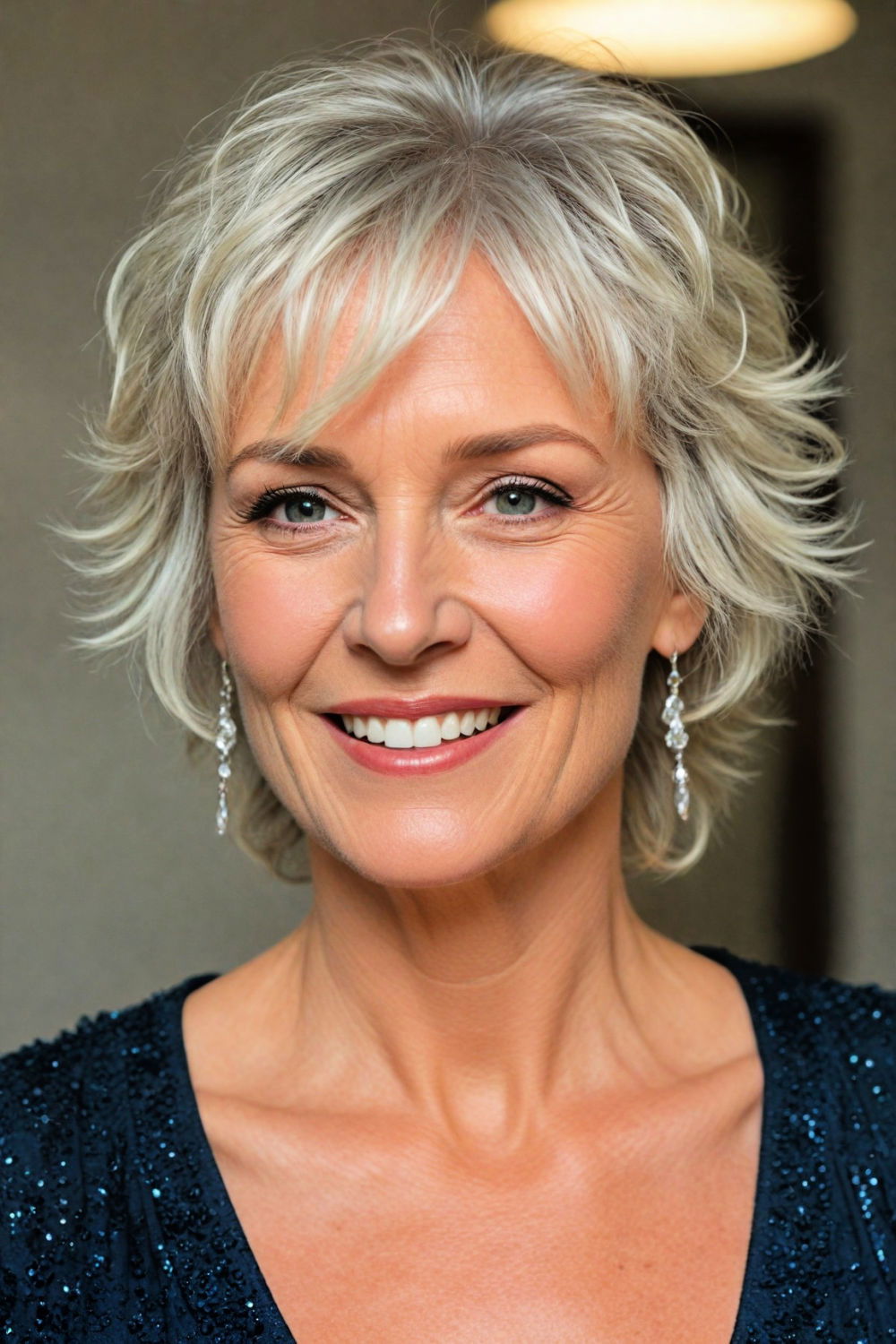 traditional angled shag with fringe haircut