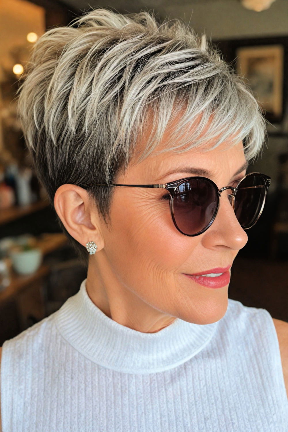 undercut pixie short choppy hairstyle for over 70