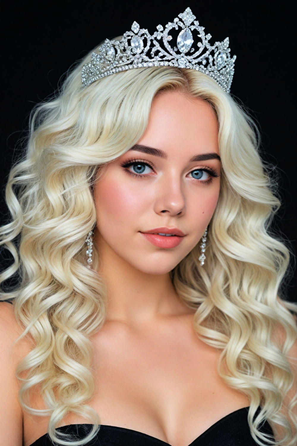 voluminous curls with tiara
