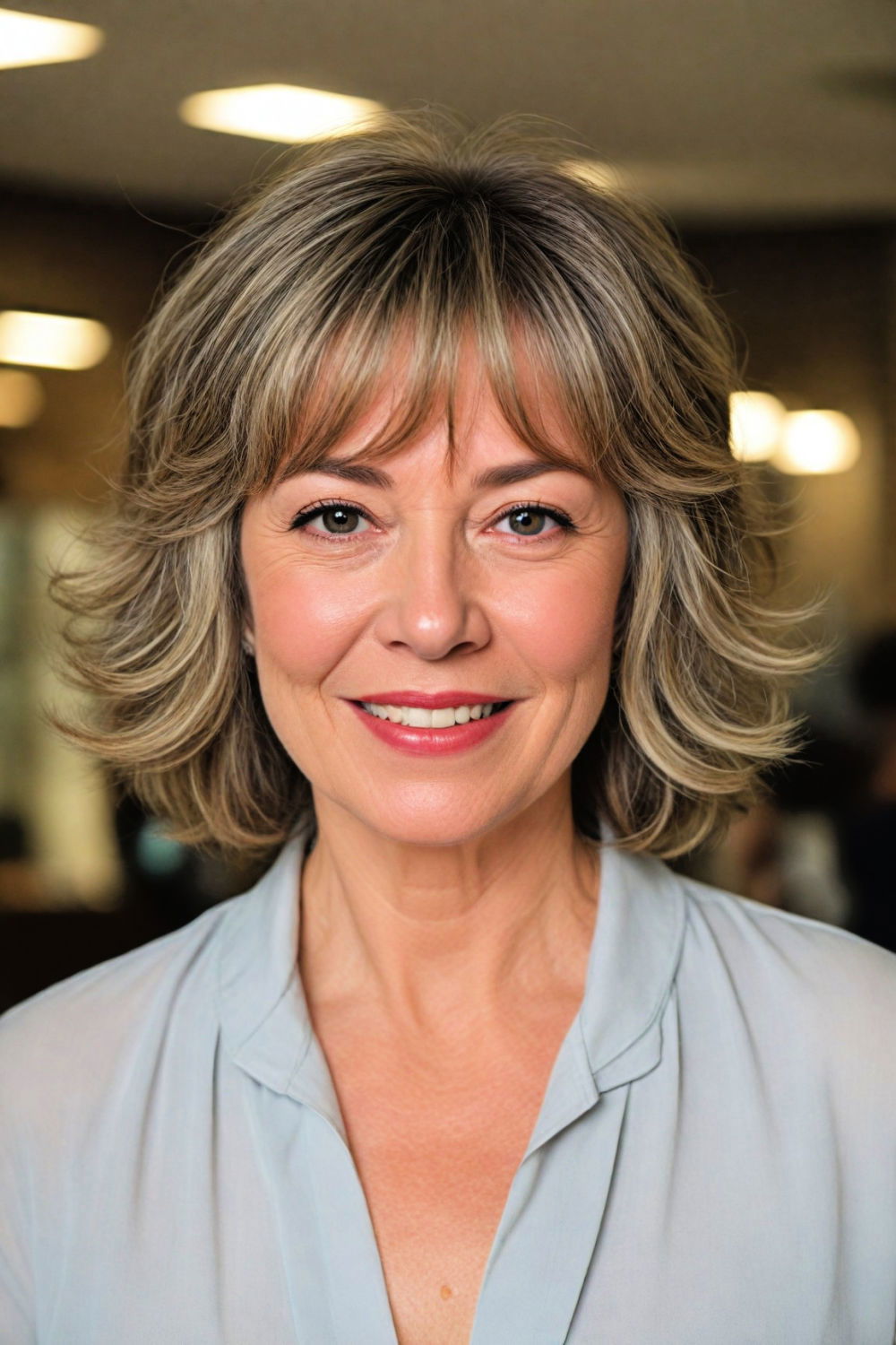 voluminous layers with curtain bangs hairstyle