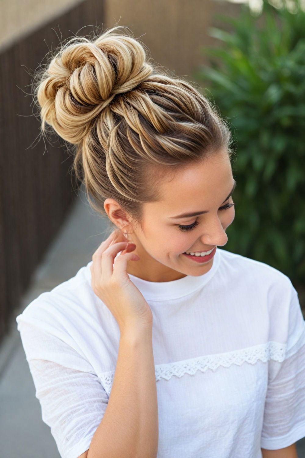 waterfall braid bun hairstyle