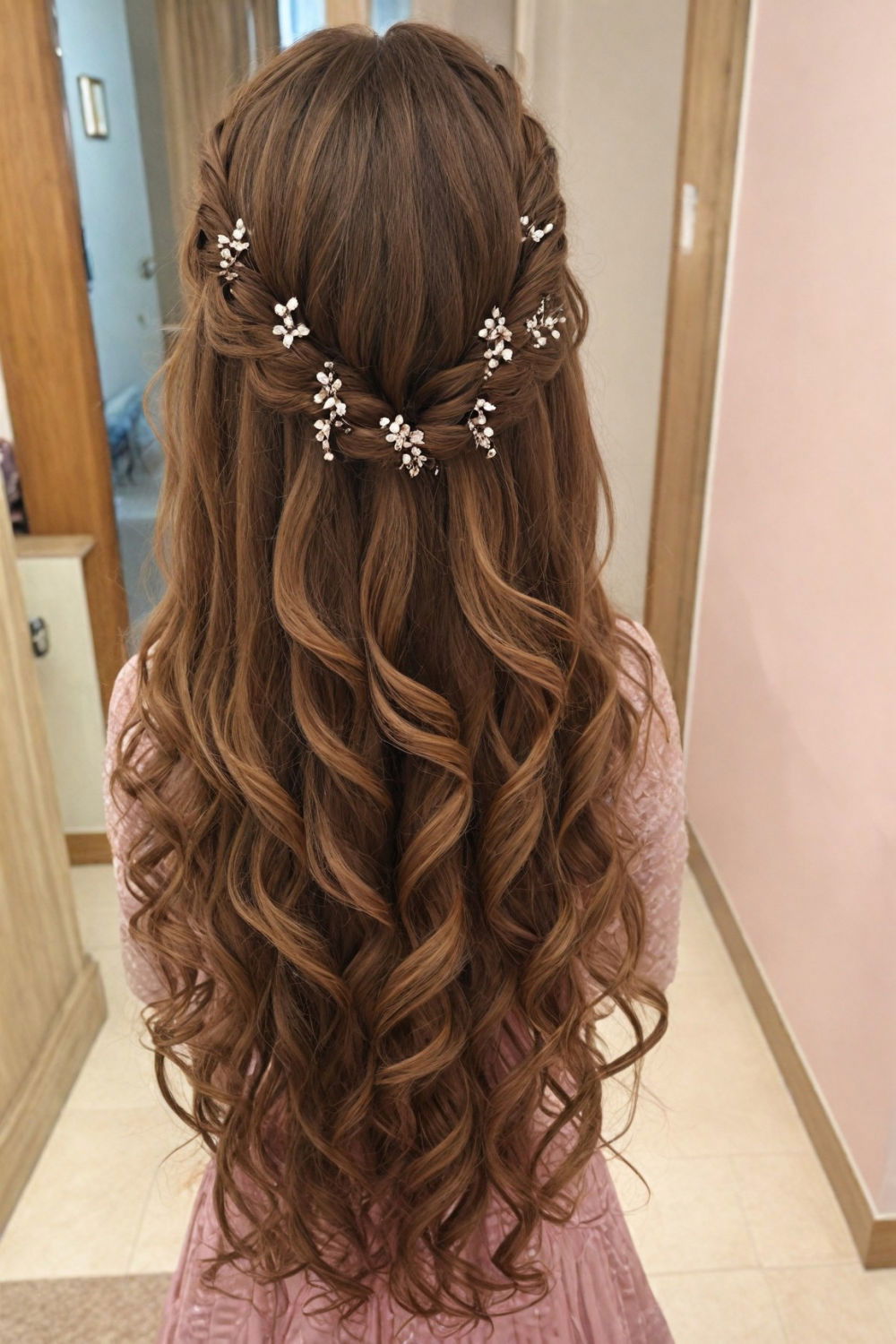 waterfall braid with curls hairstyle