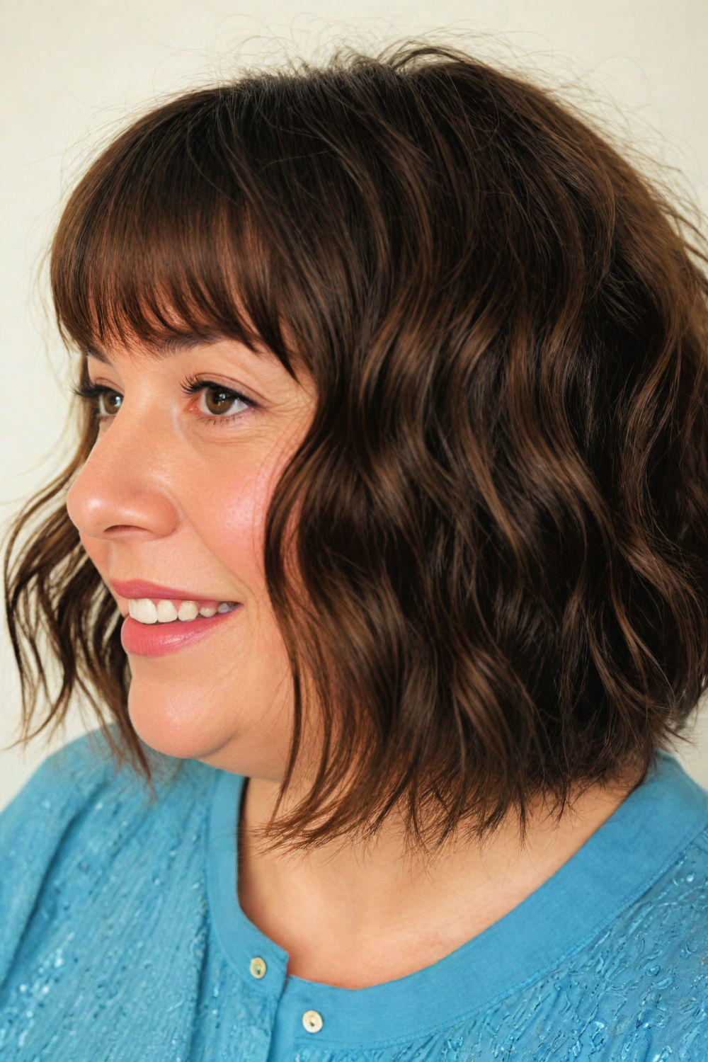 wavy lob with bangs hairstyle