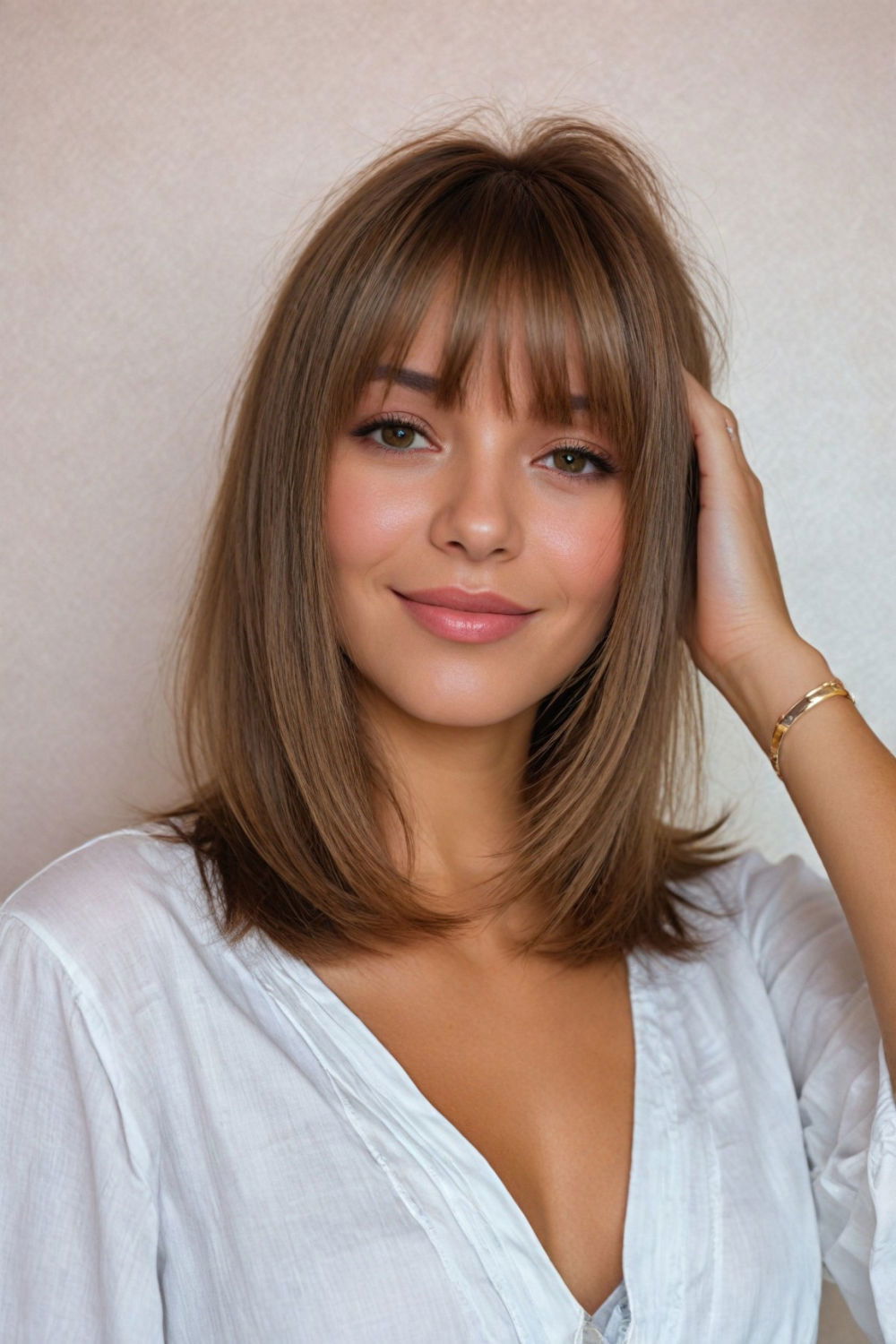 wispy bangs with a midi cut