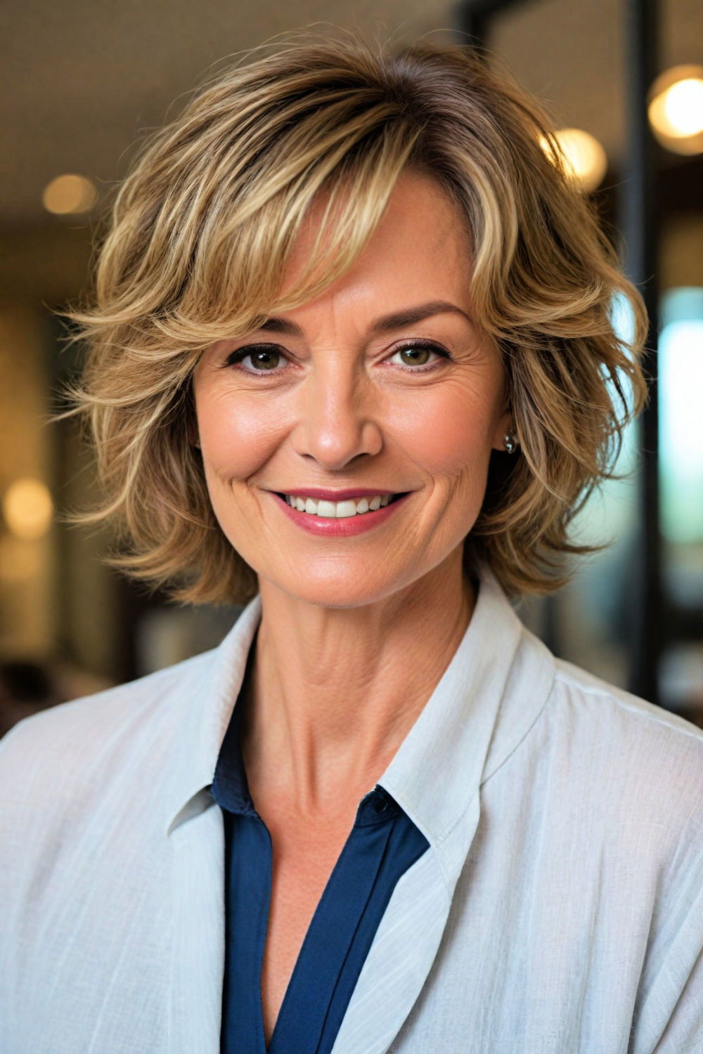 youthful dynamic side swept shaggy bob haircut