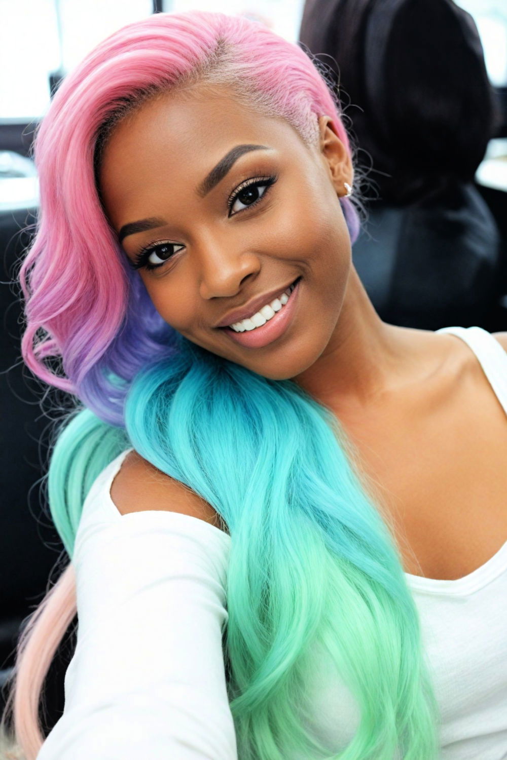 youthful pastel color sew in hairstyle