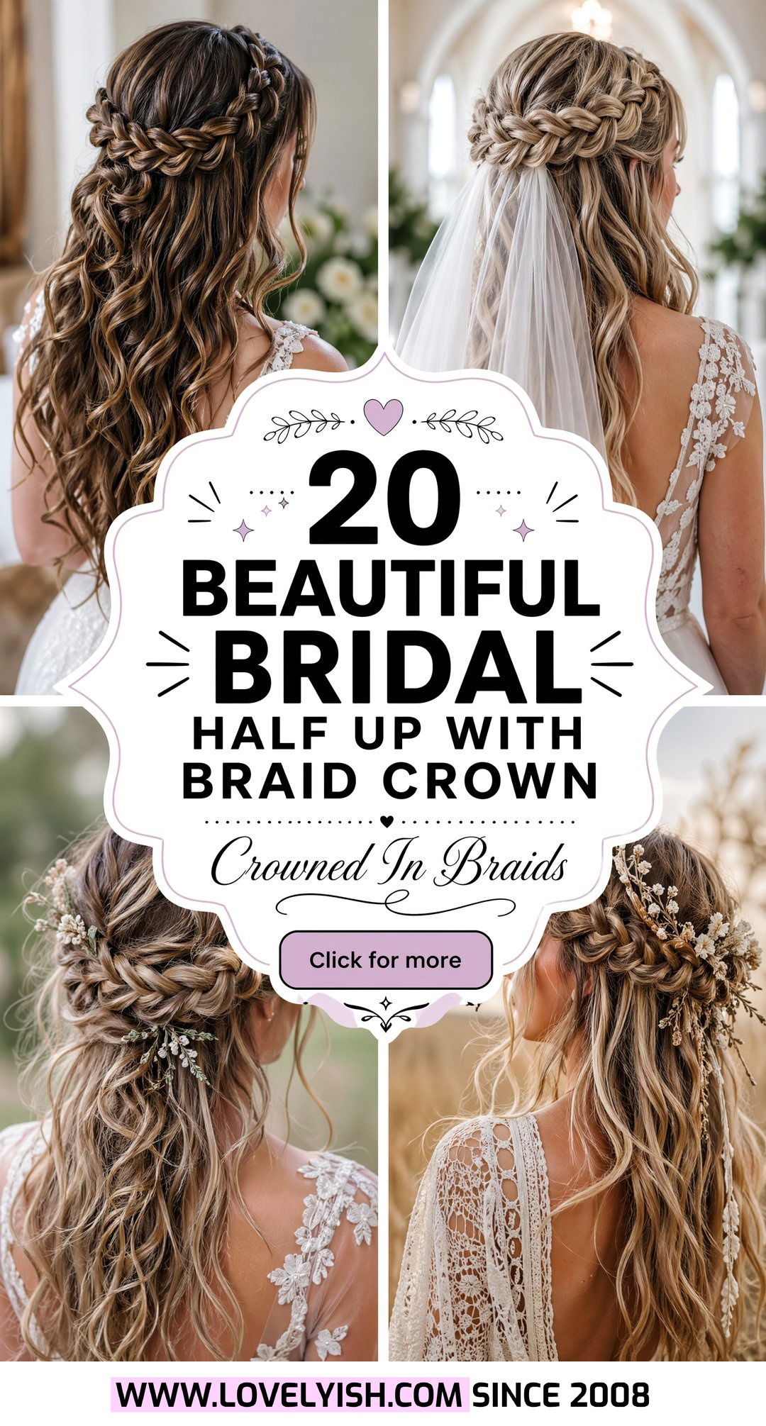 20 Beautiful Bridal Half Up With Braid Crown For Brides - 20 Beautiful Bridal Half Up With Braid Crown For Brides