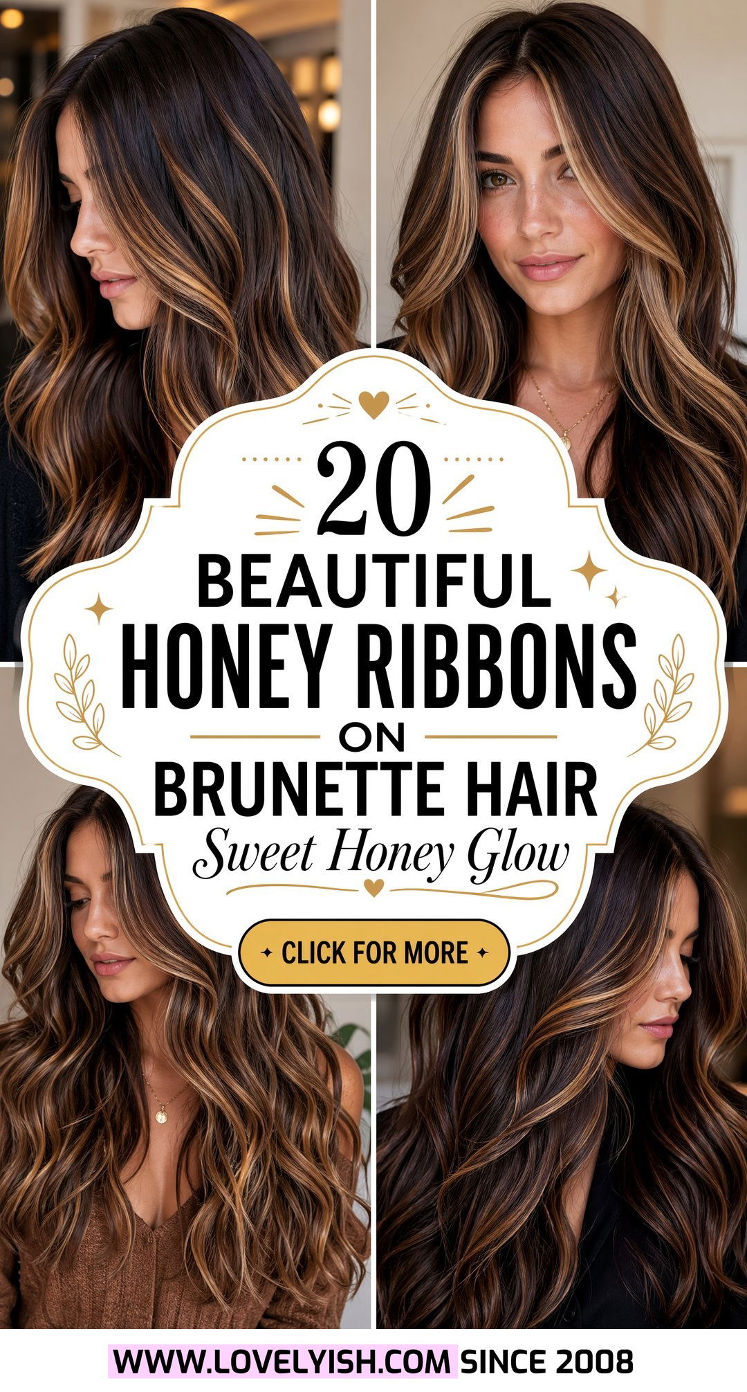 20 Beautiful Honey Ribbons on Brunette Hair for a Glow Up - 20 Beautiful Honey Ribbons on Brunette Hair for a Glow Up