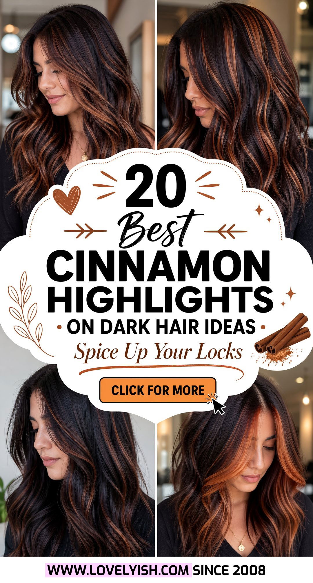 20 Best Cinnamon Highlights on Dark Hair Ideas for 2024 - 20 Best Cinnamon Highlights on Dark Hair Ideas for 2024