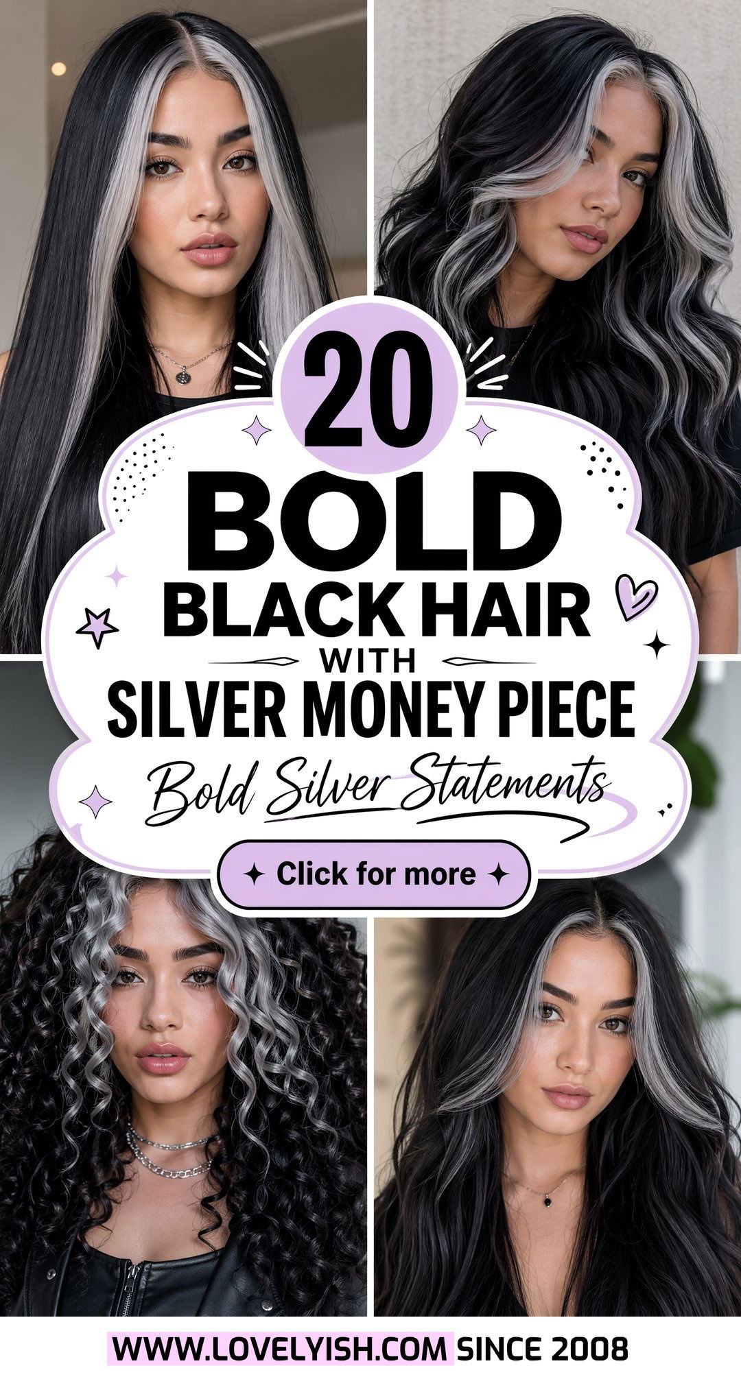 20 Bold Black Hair With Silver Money Piece Looks To Try - 20 Bold Black Hair With Silver Money Piece Looks To Try