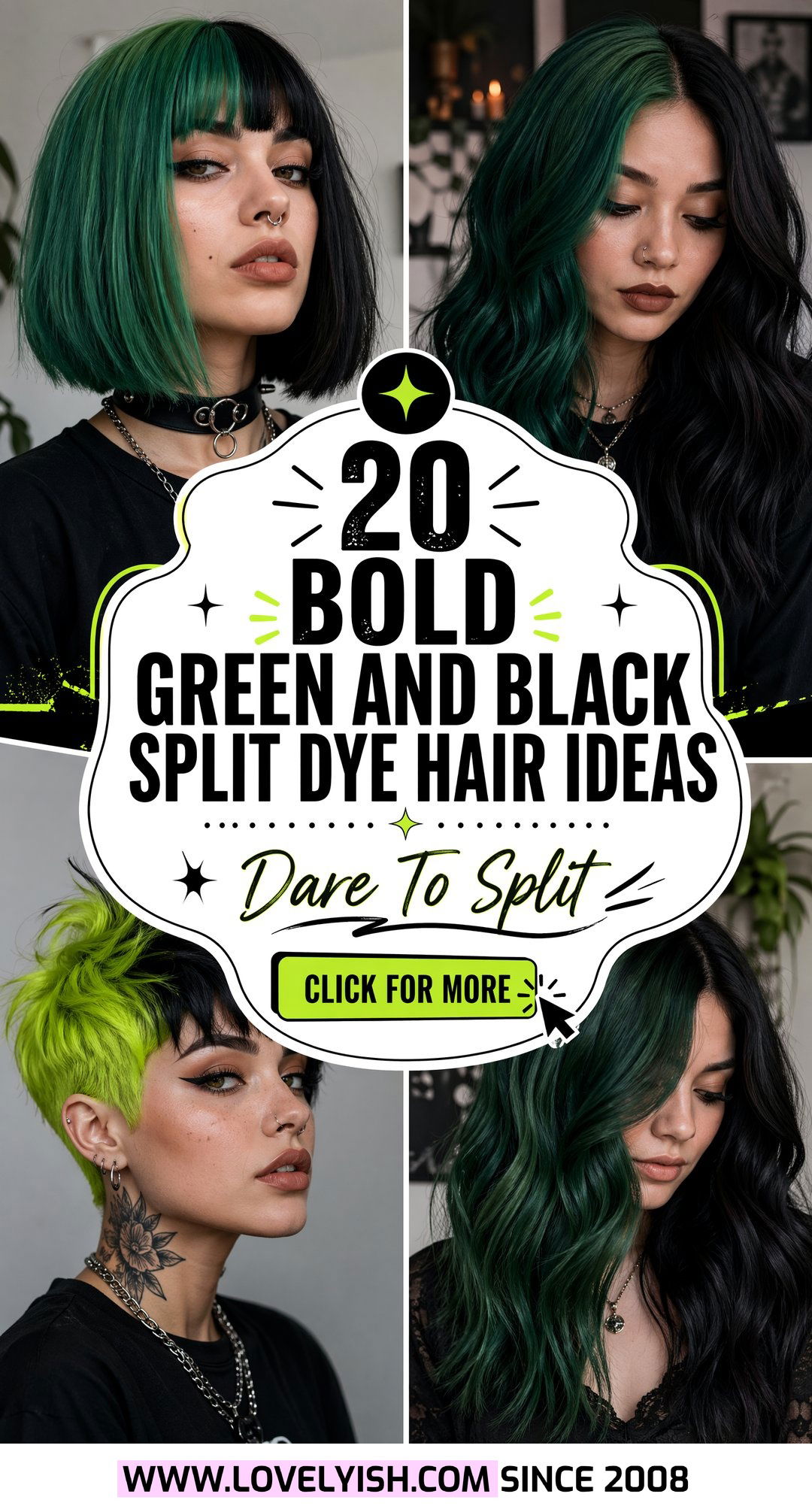 20 Bold Green and Black Split Dye Hair Ideas for Rebels - 20 Bold Green and Black Split Dye Hair Ideas for Rebels