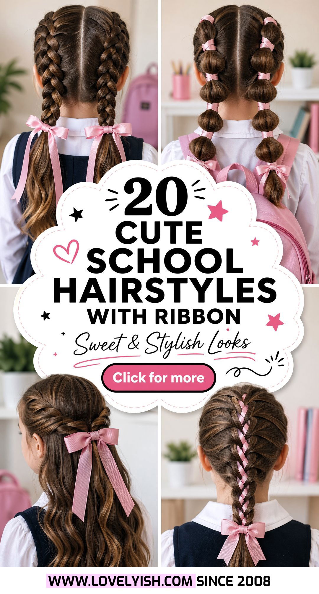 20 Cute School Hairstyle With Ribbon Ideas for Little Girls - 20 Cute School Hairstyle With Ribbon Ideas for Little Girls