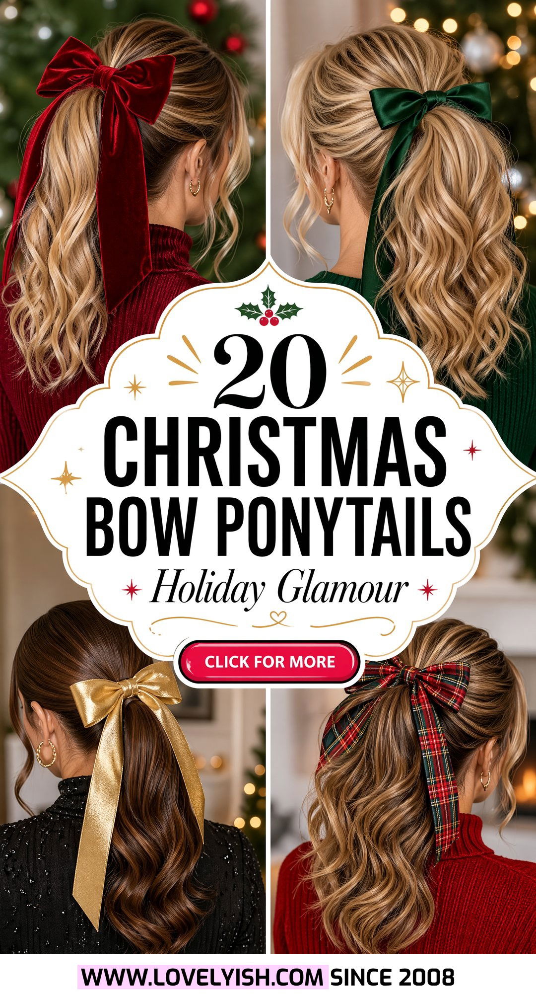 20 Festive Christmas Bow Ponytail Ideas for the Holidays - 20 Festive Christmas Bow Ponytail Ideas for the Holidays