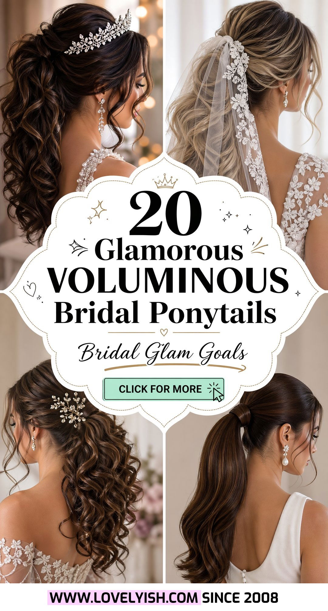 20 Glamorous Voluminous Bridal Ponytail Ideas for Brides - 20 Glamorous Voluminous Bridal Ponytail Ideas for Brides