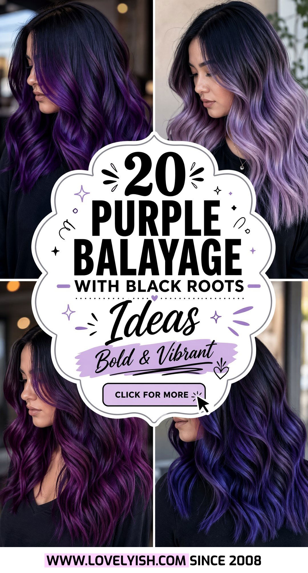 20 Purple Balayage with Black Roots Ideas for a Bold Look - 20 Purple Balayage with Black Roots Ideas for a Bold Look