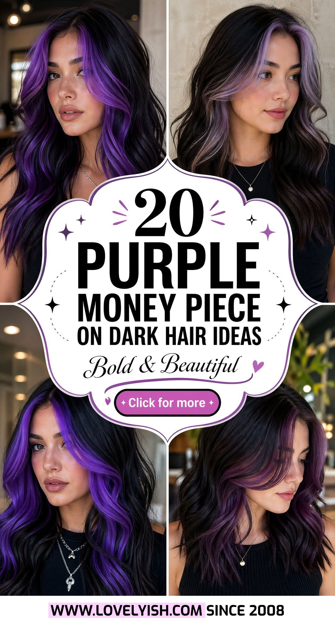 20 Purple Money Piece on Dark Hair Looks You Will Love - 20 Purple Money Piece on Dark Hair Looks You Will Love