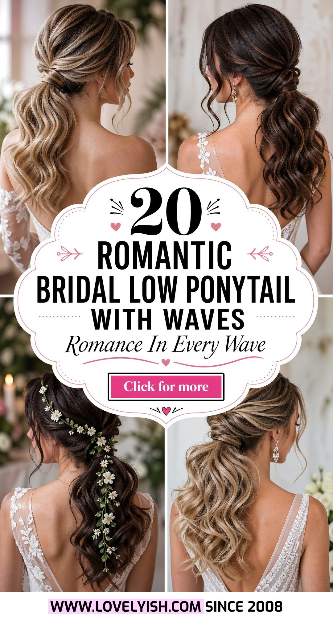 20 Romantic Bridal Low Ponytail With Waves For Your Day - 20 Romantic Bridal Low Ponytail With Waves For Your Day