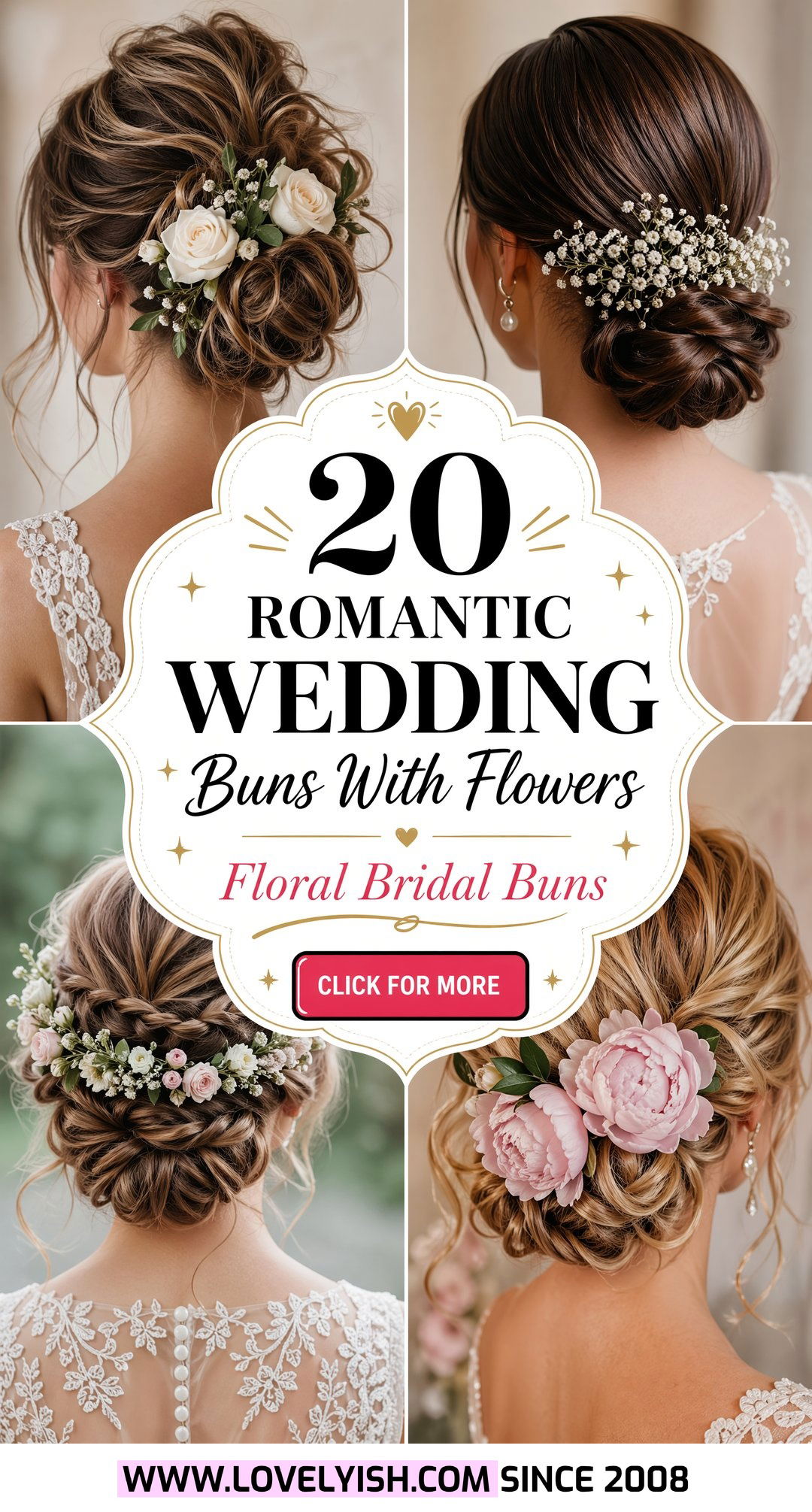 20 Romantic Wedding Bun With Flowers Ideas For Your Big Day - 20 Romantic Wedding Bun With Flowers Ideas For Your Big Day