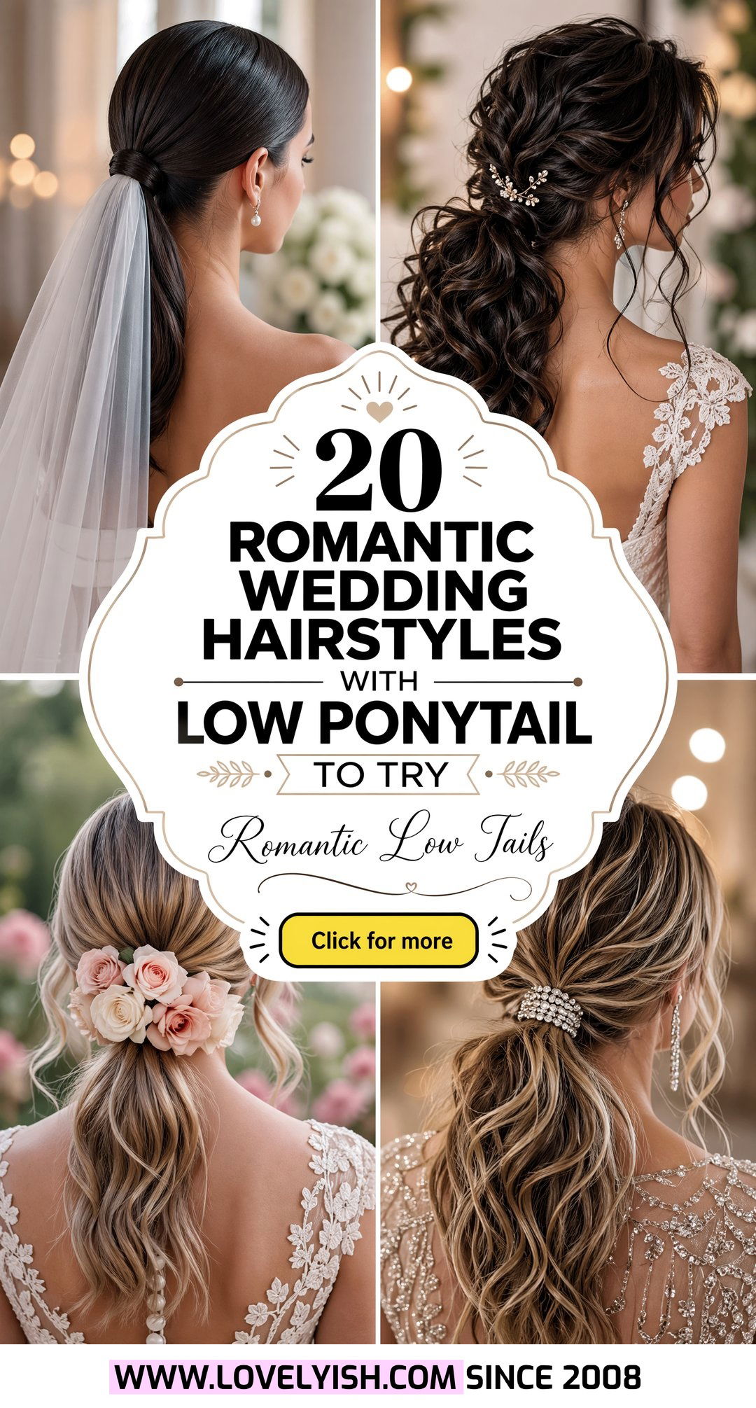 20 Romantic Wedding Hairstyles with Low Ponytail to Try - 20 Romantic Wedding Hairstyles with Low Ponytail to Try