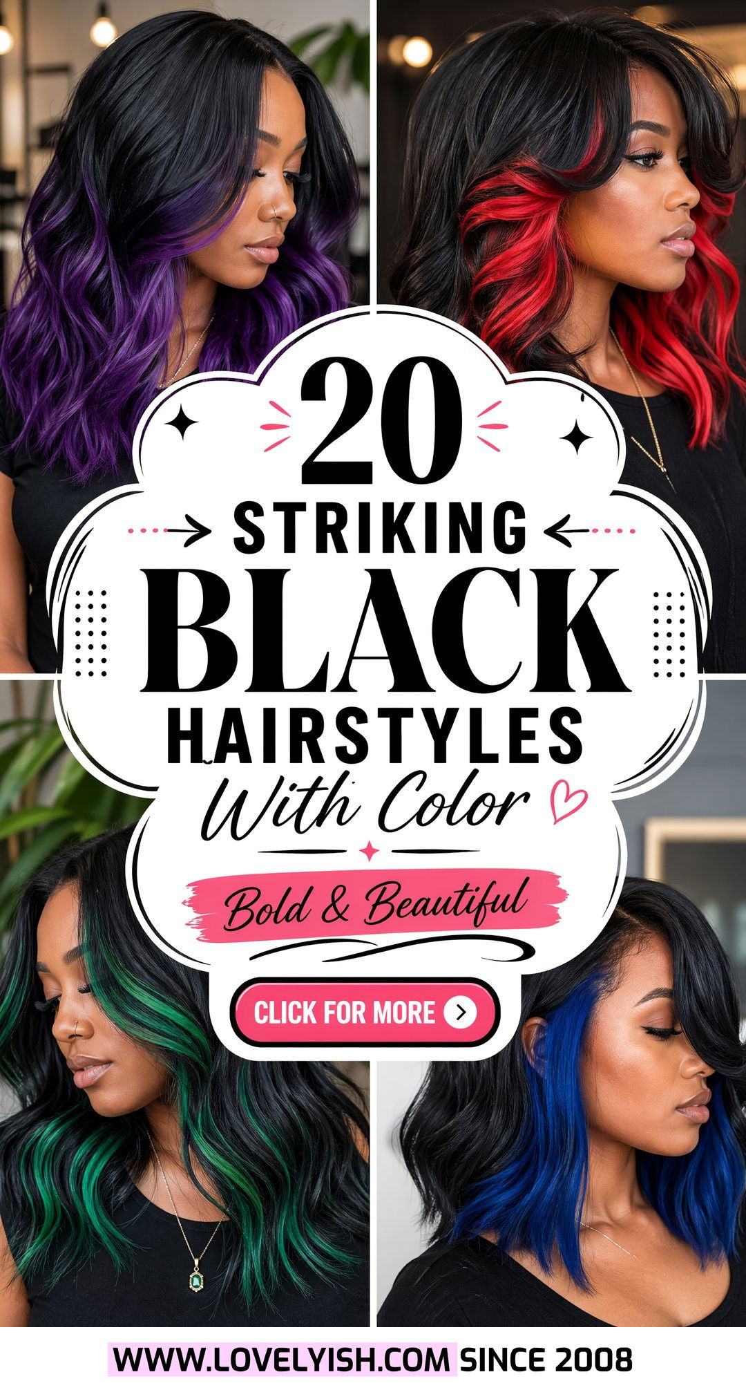 20 Striking Black Hairstyles With Color to Rock This Year - 20 Striking Black Hairstyles With Color to Rock This Year
