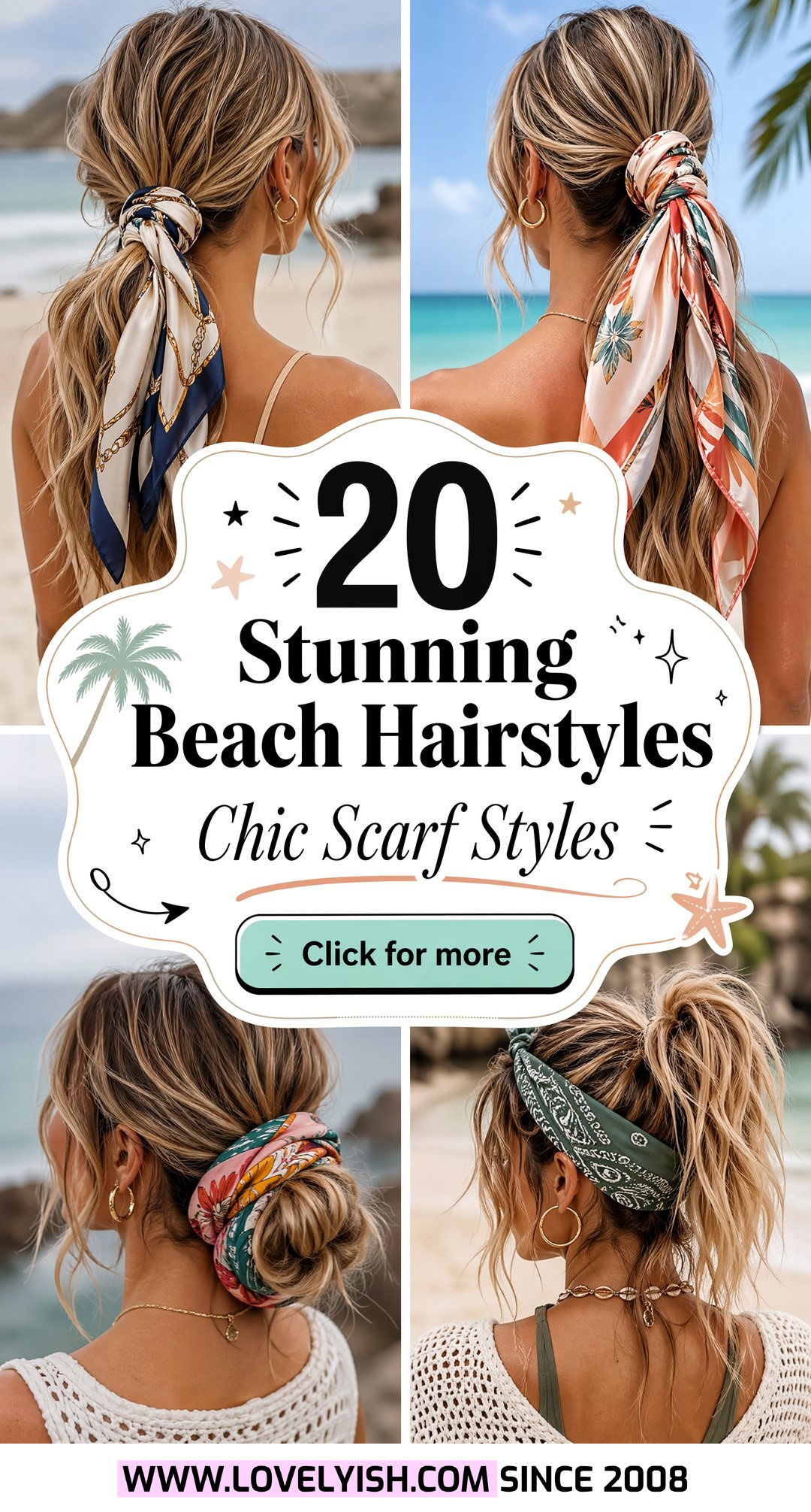 20 Stunning Beach Hairstyle Ideas With Low Scarf Ponytail - 20 Stunning Beach Hairstyle Ideas With Low Scarf Ponytail