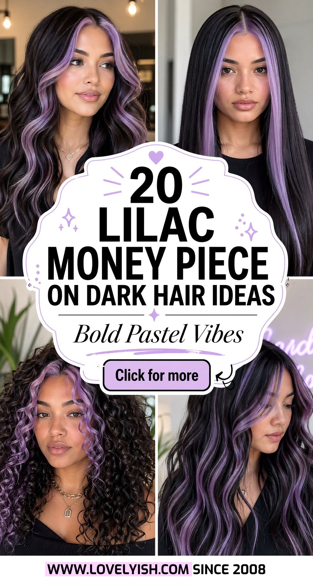20 Stunning Lilac Money Piece On Dark Hair Looks To Try - 20 Stunning Lilac Money Piece On Dark Hair Looks To Try