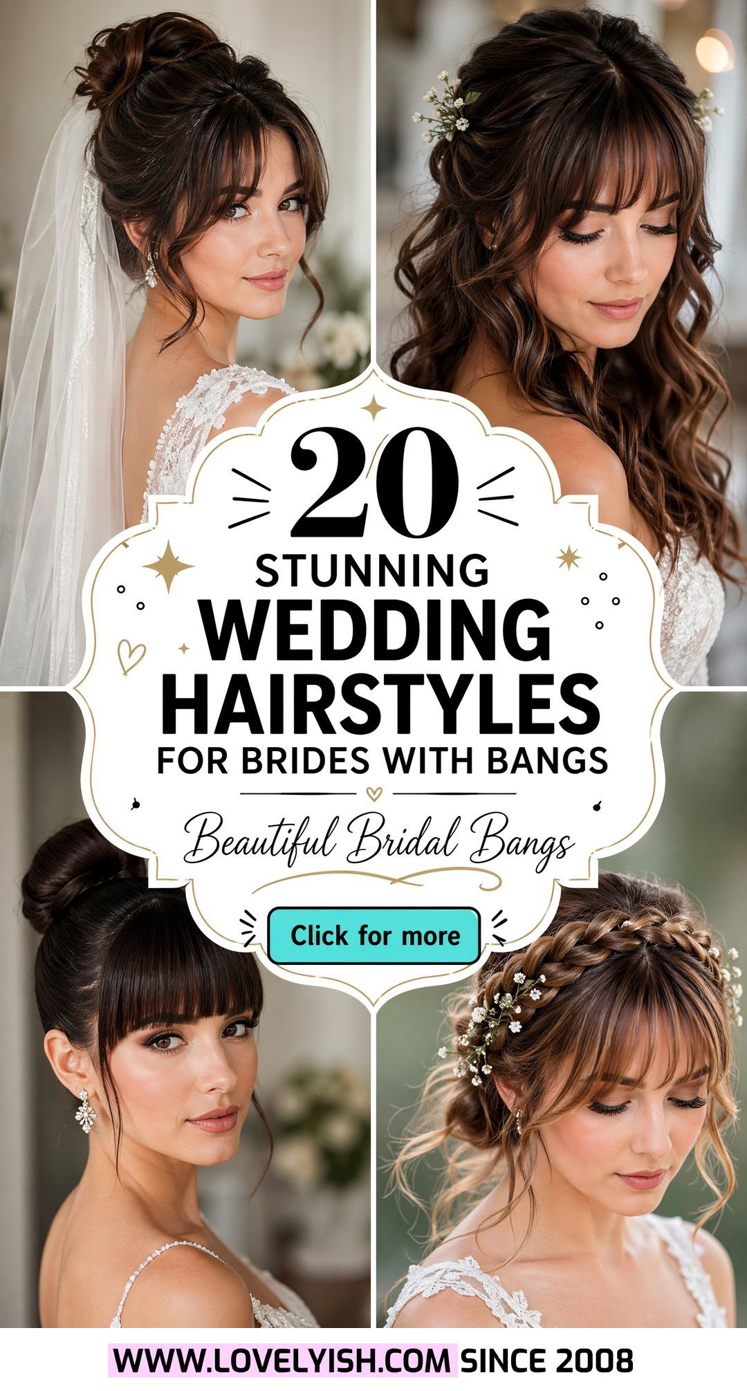 20 Stunning Wedding Hairstyles for Brides With Bangs Ideas - 20 Stunning Wedding Hairstyles for Brides With Bangs Ideas