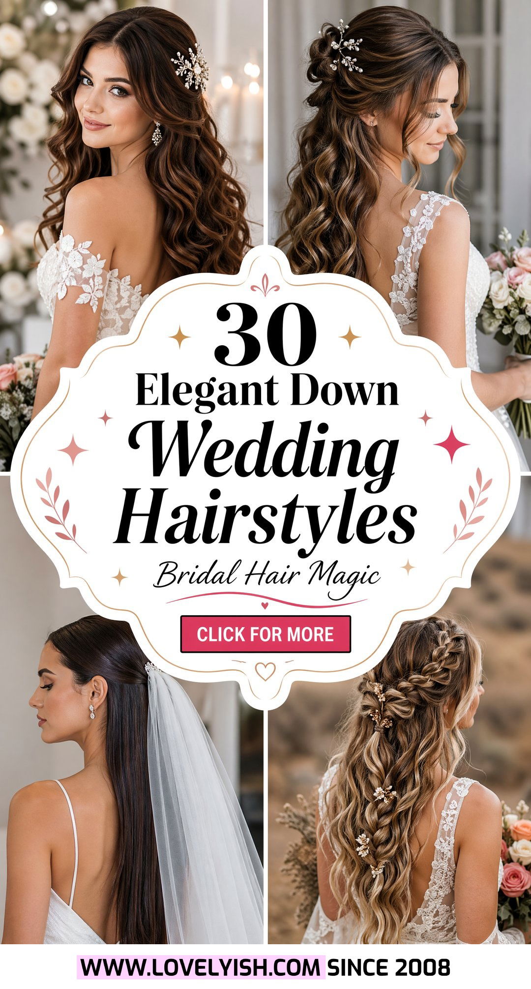 30 Elegant Down Wedding Hairstyles for Long Hair Brides - 30 Elegant Down Wedding Hairstyles for Long Hair Brides