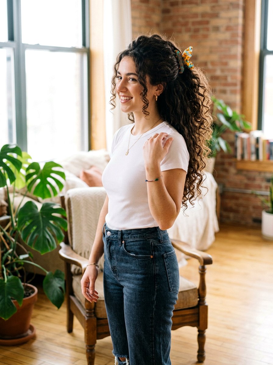 90s Inspired Curly Half Up Claw Clip - 20 claw clip half up for curly hair - 20 claw clip half up for curly hair