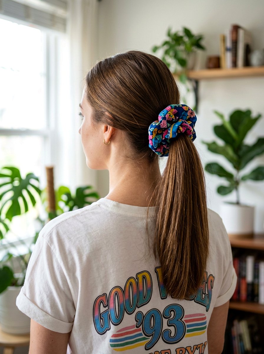90s Scrunchie Ponytail - 20 retro ponytail hairstyle - 20 retro ponytail hairstyle