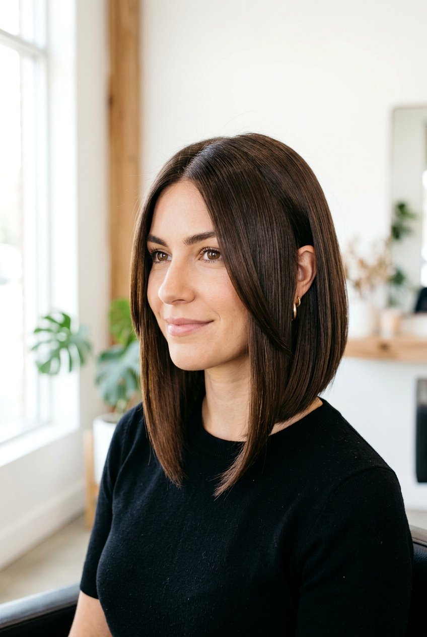 A line bob - 20 hairstyles for double chin face - 20 hairstyles for double chin face