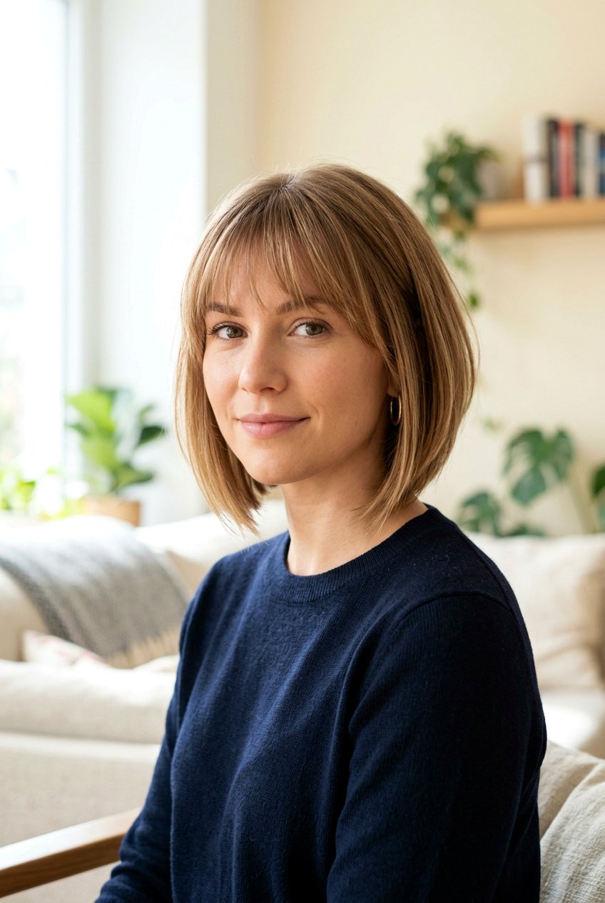 A line bob with wispy fringe - 20 short hairstyles with bangs - 20 short hairstyles with bangs