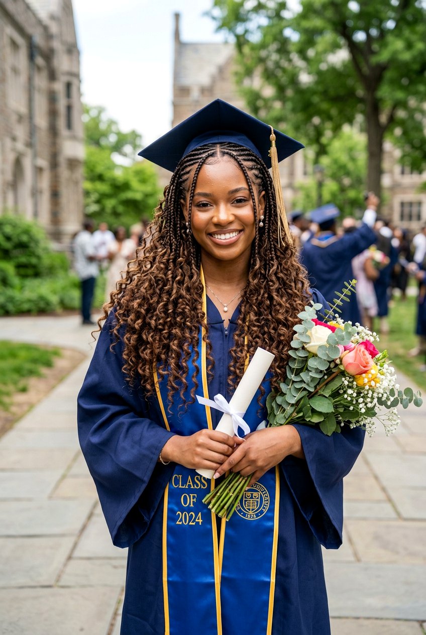 Accent braids with loose curls graduation - 20 graduation hairstyles with braids - 20 graduation hairstyles with braids