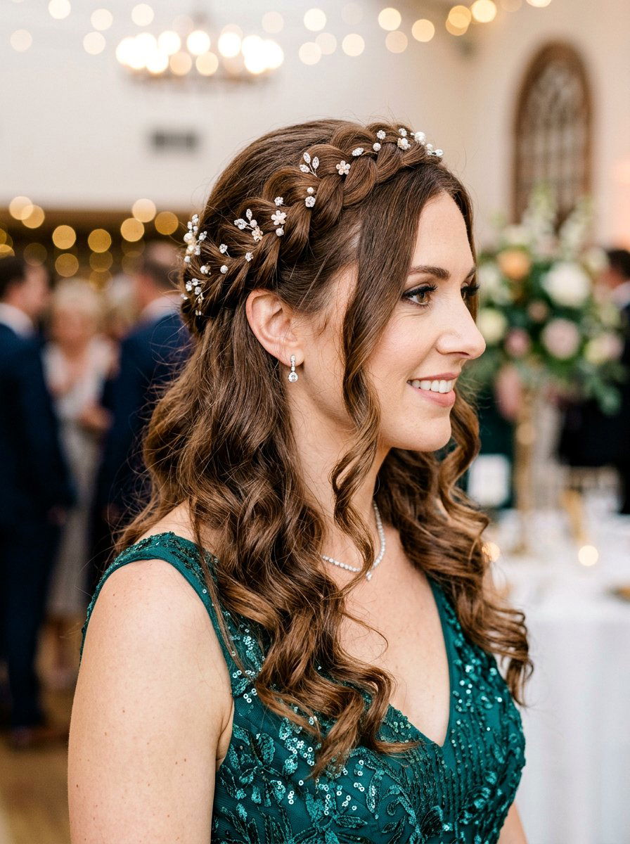 Accessorized Crown Braid With Loose Curls - 20 crown braid with loose curls - 20 crown braid with loose curls