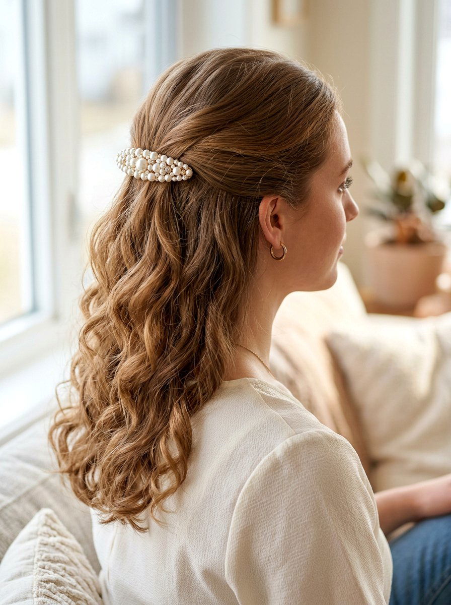Accessorized Half Up Hair - 20 cute hairstyle for family dinner - 20 cute hairstyle for family dinner