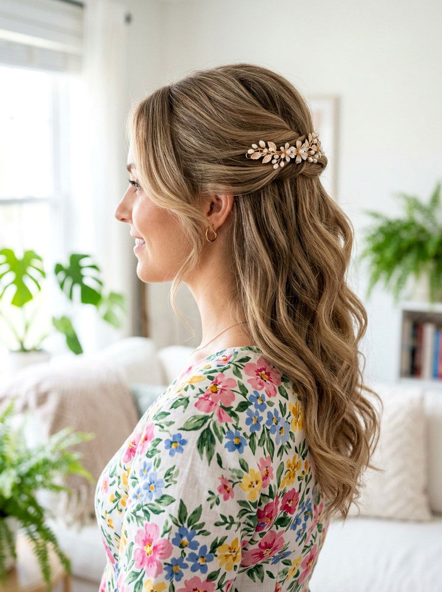 Accessorized Half Up Layered Hair - 20 easy hairstyle for shoulder length layers - 20 easy hairstyle for shoulder length layers