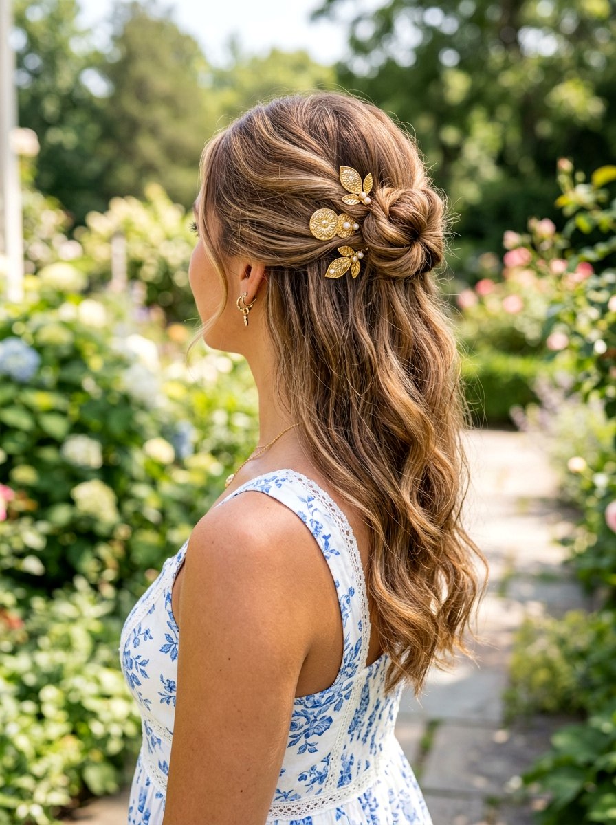 Accessorized Half Up Twist - 20 cute hairstyle for shopping day - 20 cute hairstyle for shopping day